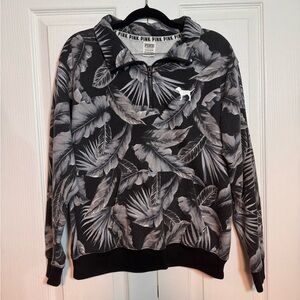 Victoria's Secret PINK black & grey tropical print quarter zip hoodie 2017 small